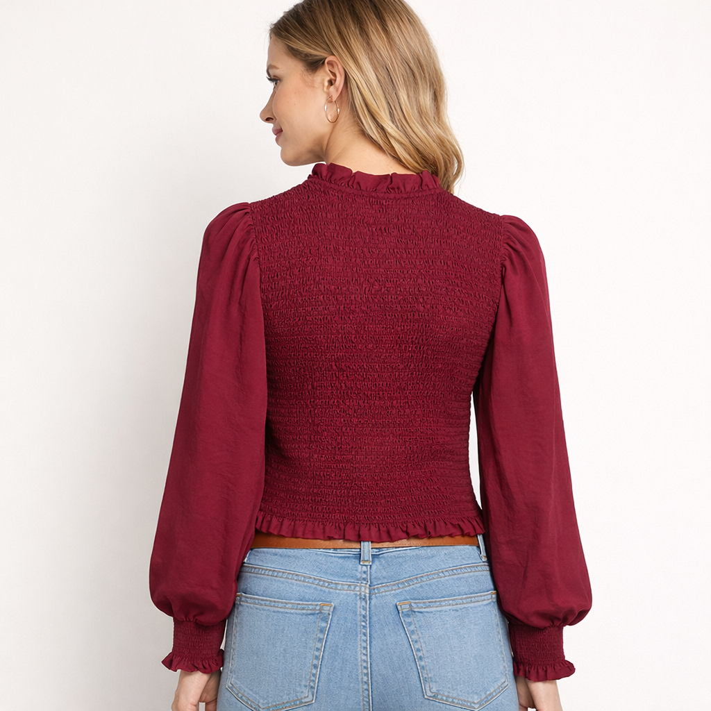 Fitted Ruffle Neck Top