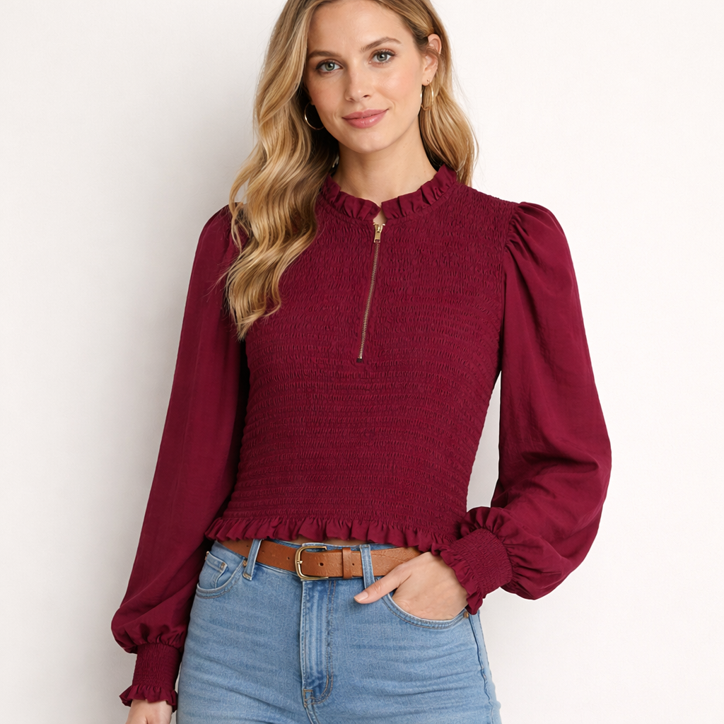 Fitted Ruffle Neck Top