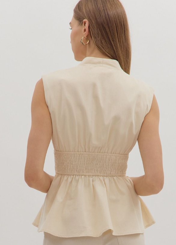 Mila Front-Zip Peplum Top
