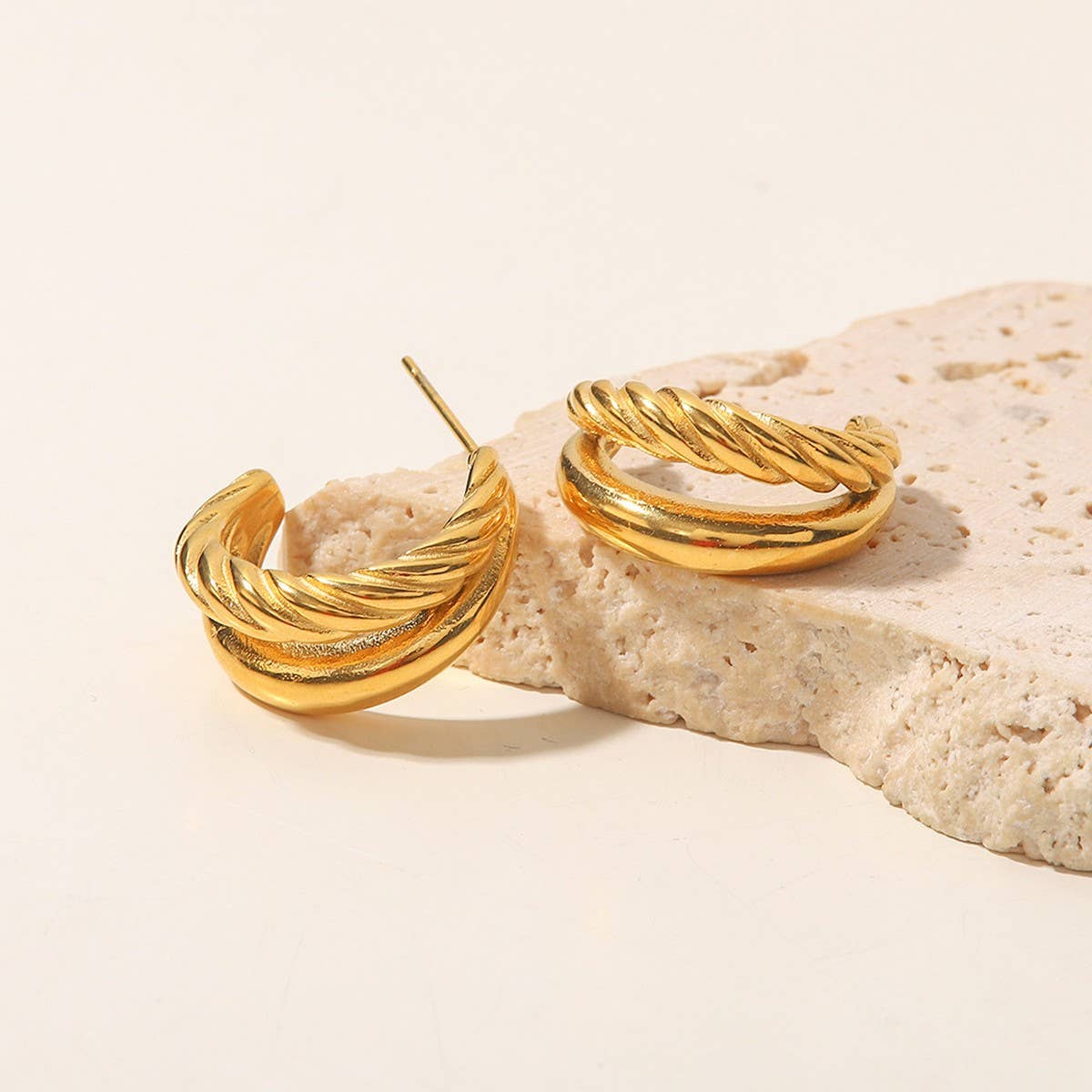 18K Gold Double Stainless Steel Twist Earrings.