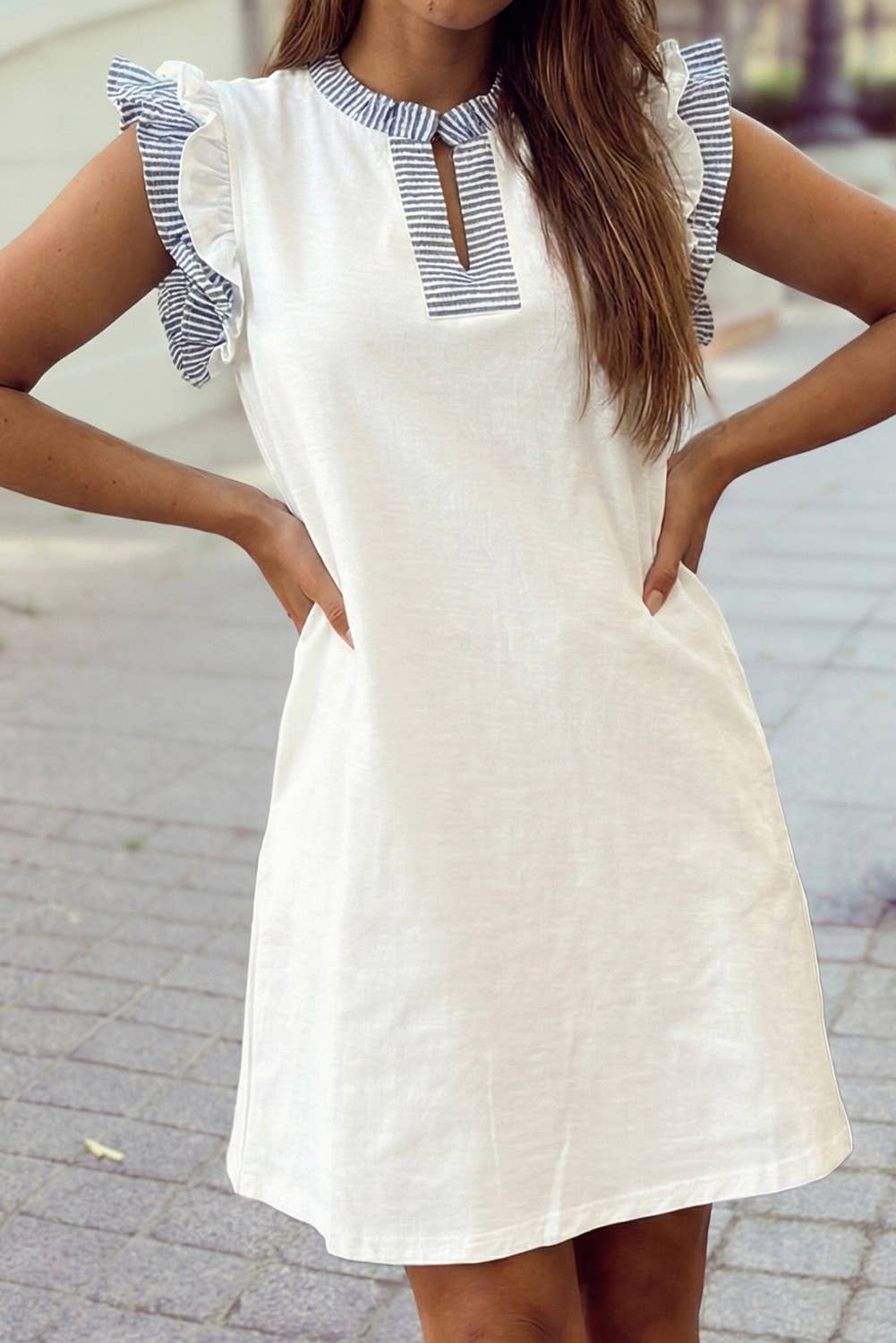 Striped Ruffle Sleeveless Dress