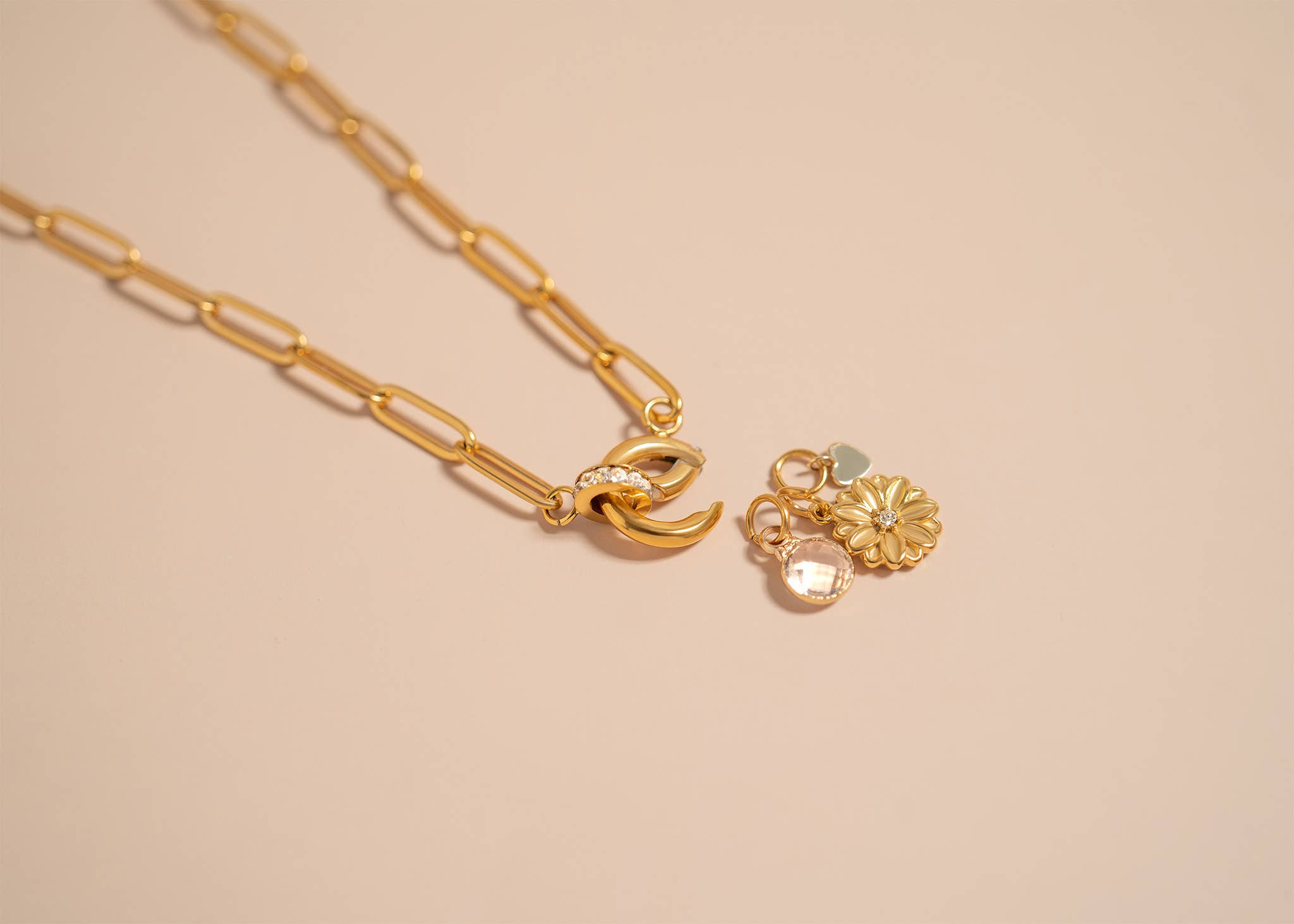 18K Gold PVD Paperclip Rhinestone Charm Holder Necklace