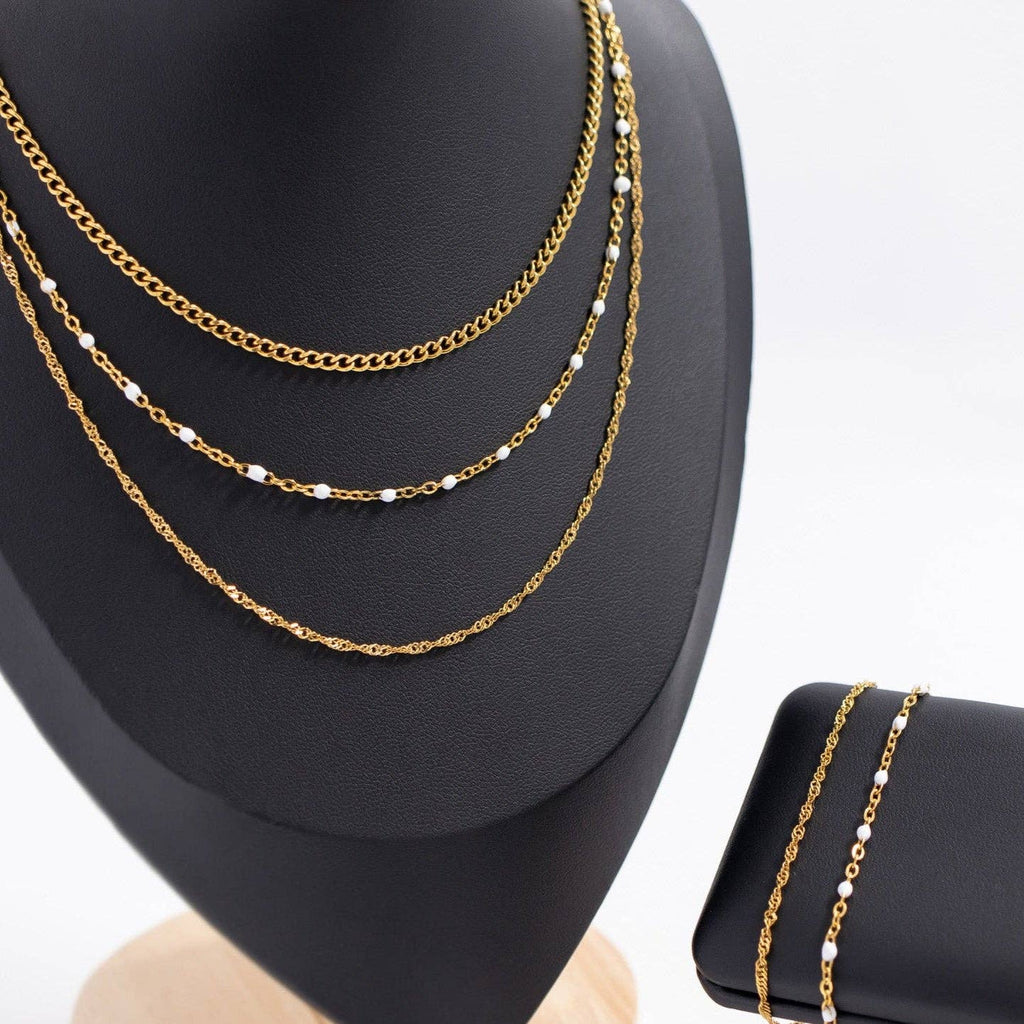 18K Gold PVD Stainless Steel White Confetti Chain Necklace