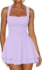 Square Neck Pleated Dress