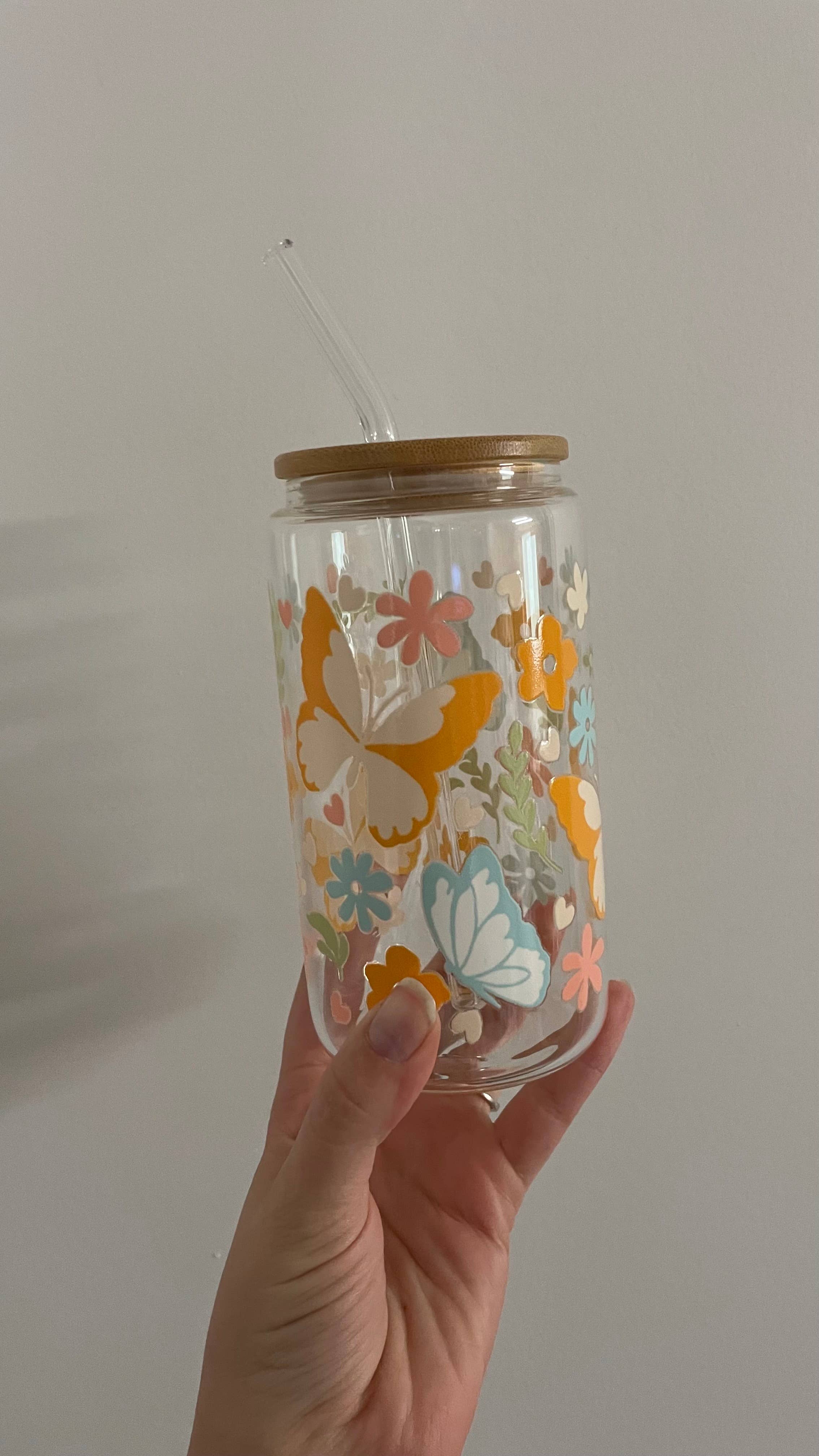 Butterfly Glass Can Cup