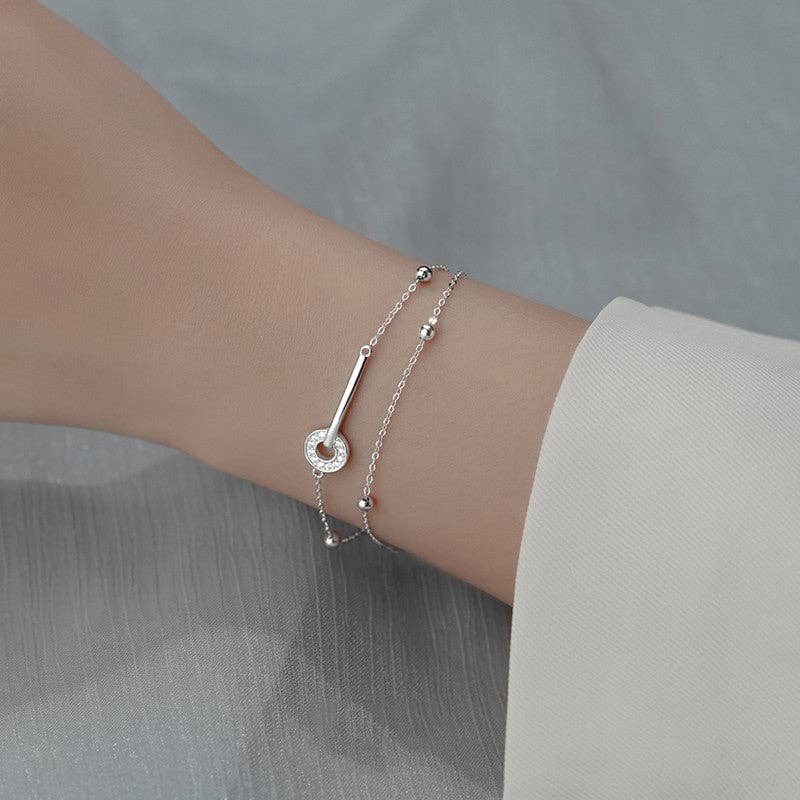 Ring Charm Bead Layering Bracelet in 925 Sterling Silver
