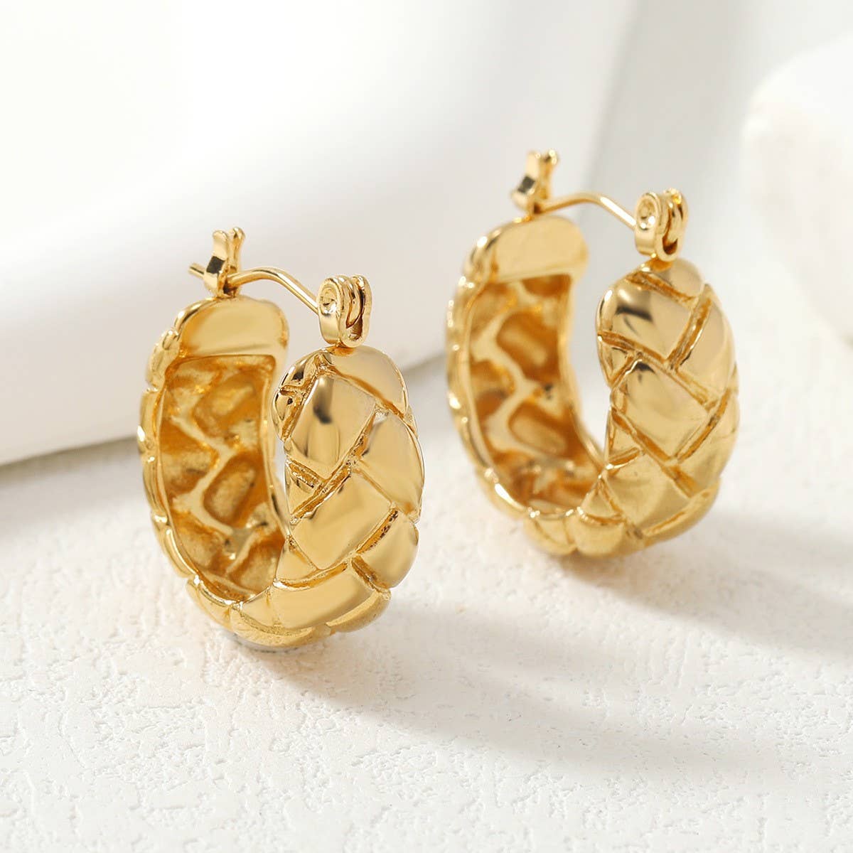 EMBOSSED STAINLESS STEEL GOLD-TONE EARRINGS