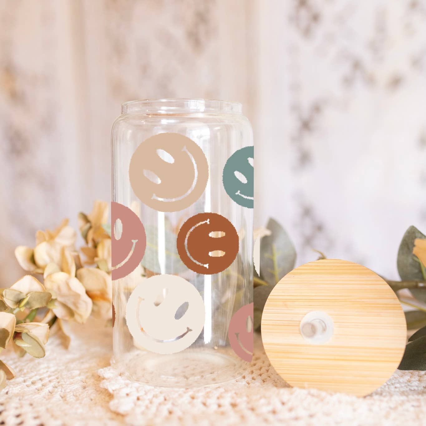 Smiley Glass Can Cup