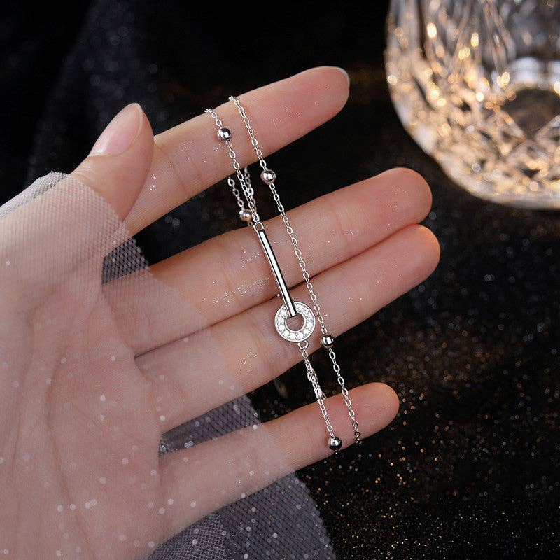 Ring Charm Bead Layering Bracelet in 925 Sterling Silver
