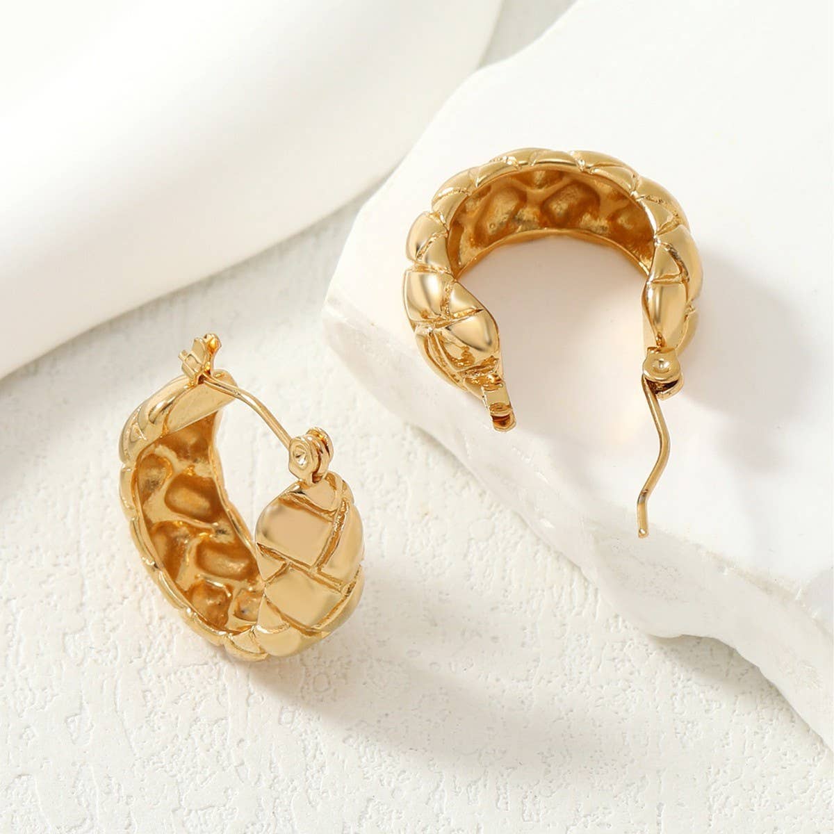 EMBOSSED STAINLESS STEEL GOLD-TONE EARRINGS