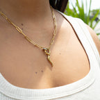 18K Gold PVD Paperclip Rhinestone Charm Holder Necklace