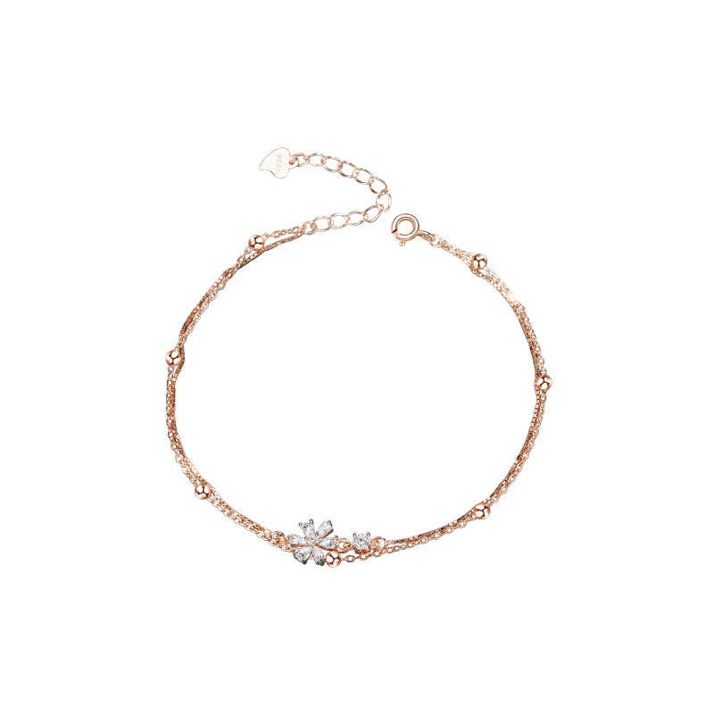 Cherry Blossom Double Layer Bracelet in 925 Sterling Silver