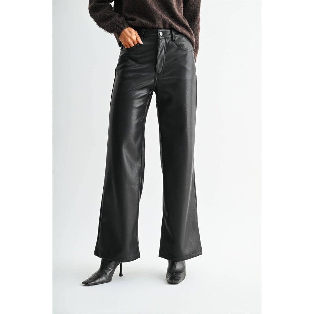 Wide Leg Faux Leather Pants