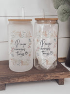 Prayer Changes Things Floral 16oz Glass Cup with Bamboo Lid