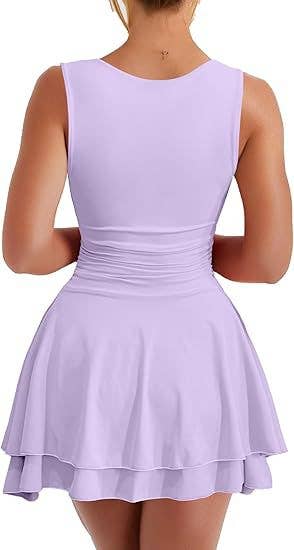 Square Neck Pleated Dress
