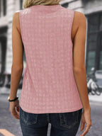 Split Neck Tank Top with Lattice Texture Detail