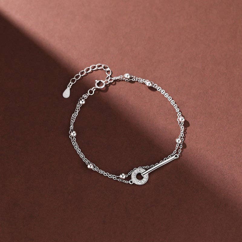 Ring Charm Bead Layering Bracelet in 925 Sterling Silver