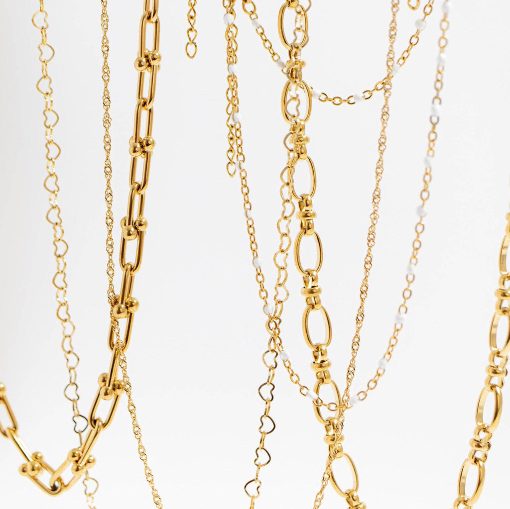 18K Gold PVD Stainless Steel White Confetti Chain Necklace