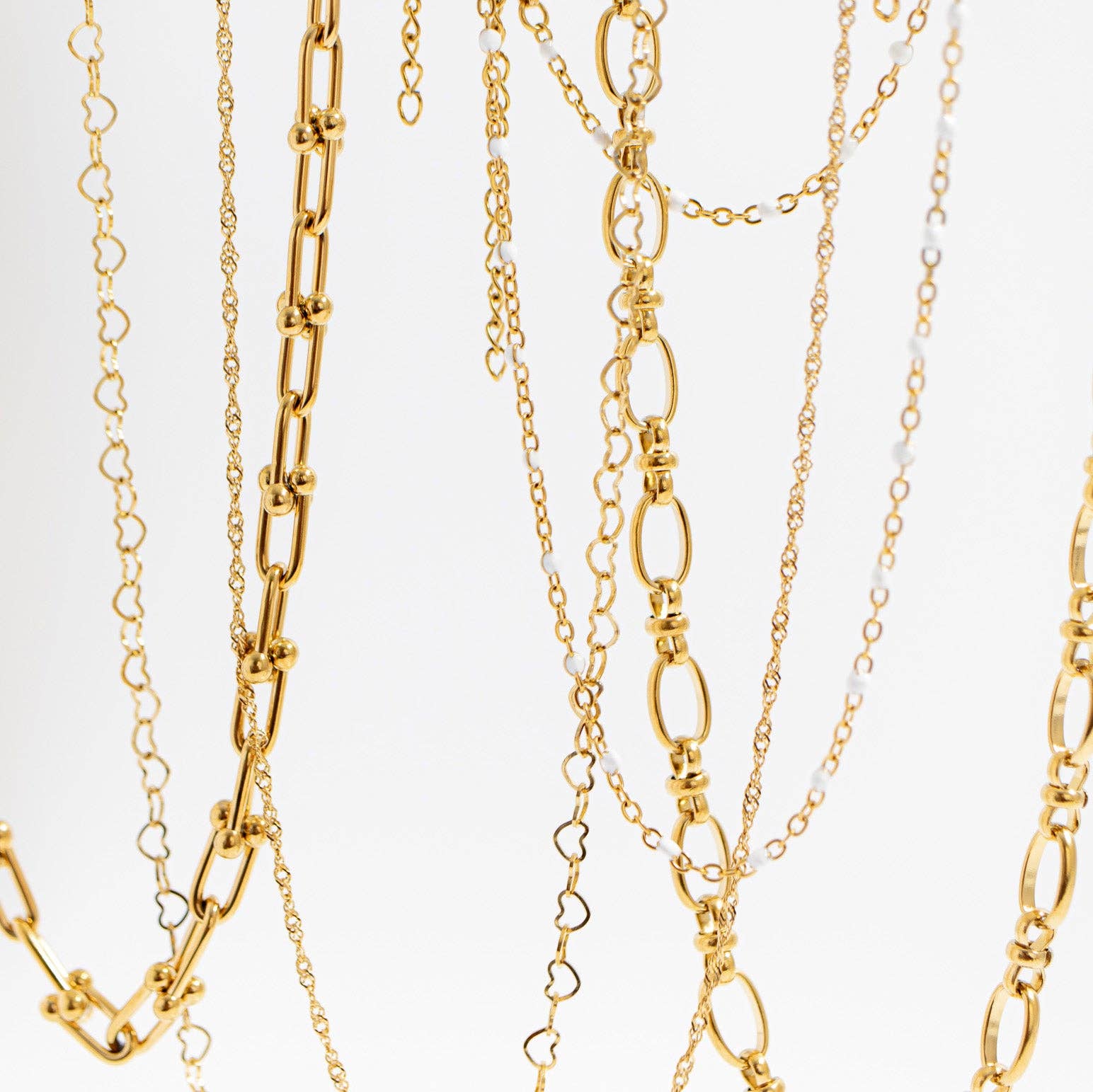 18K Gold PVD Stainless Steel White Confetti Chain Necklace
