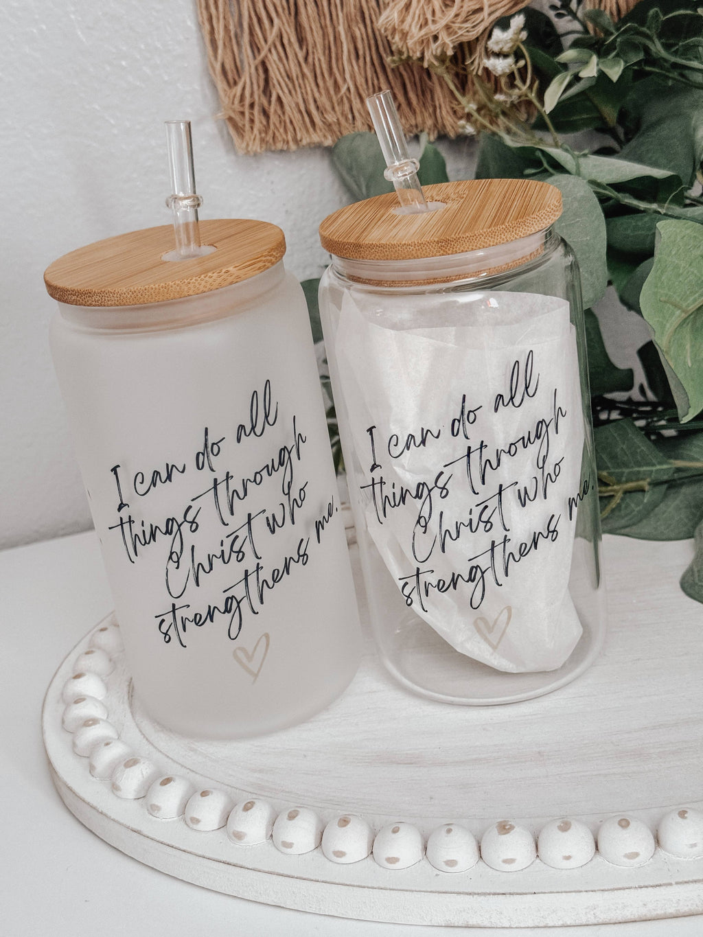 I Can Do All Things Through Christ 16oz Glass Cup with Lid
