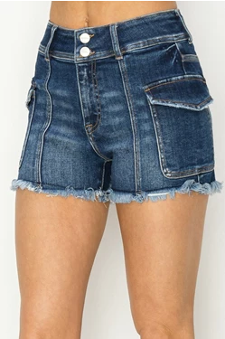 High Rise Denim Cargo Shorts