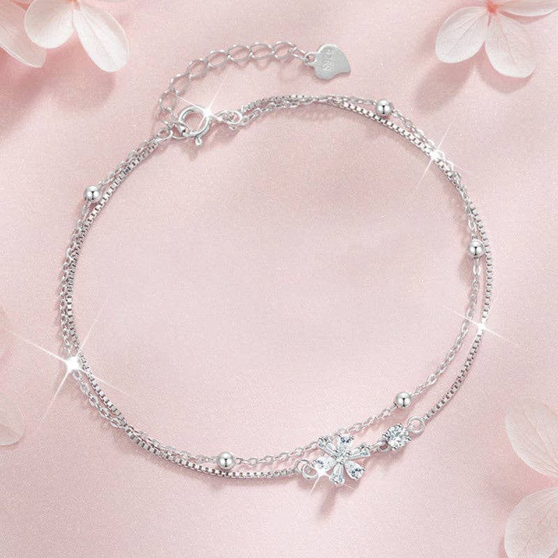 Cherry Blossom Double Layer Bracelet in 925 Sterling Silver