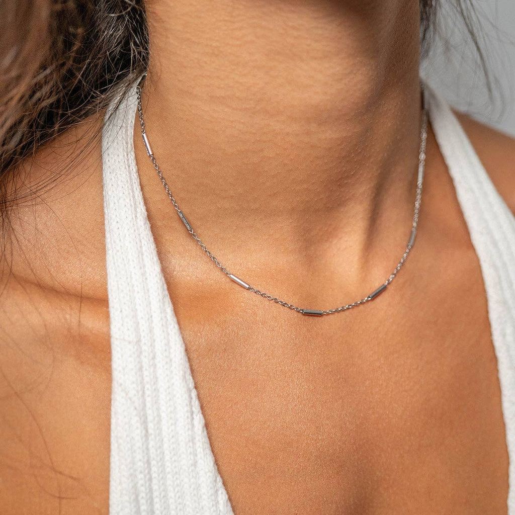 18K Gold PVD Stainless Steel Satellite Bar Chain Necklace