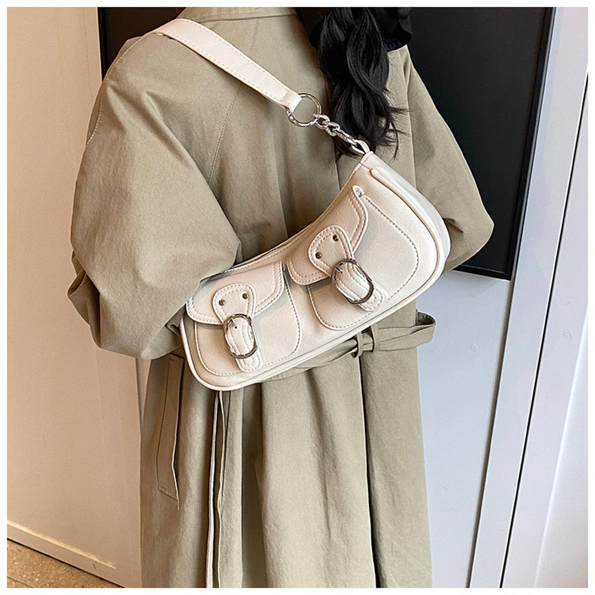 Chocolate Brown Mini Pockets Shoulder Handbag