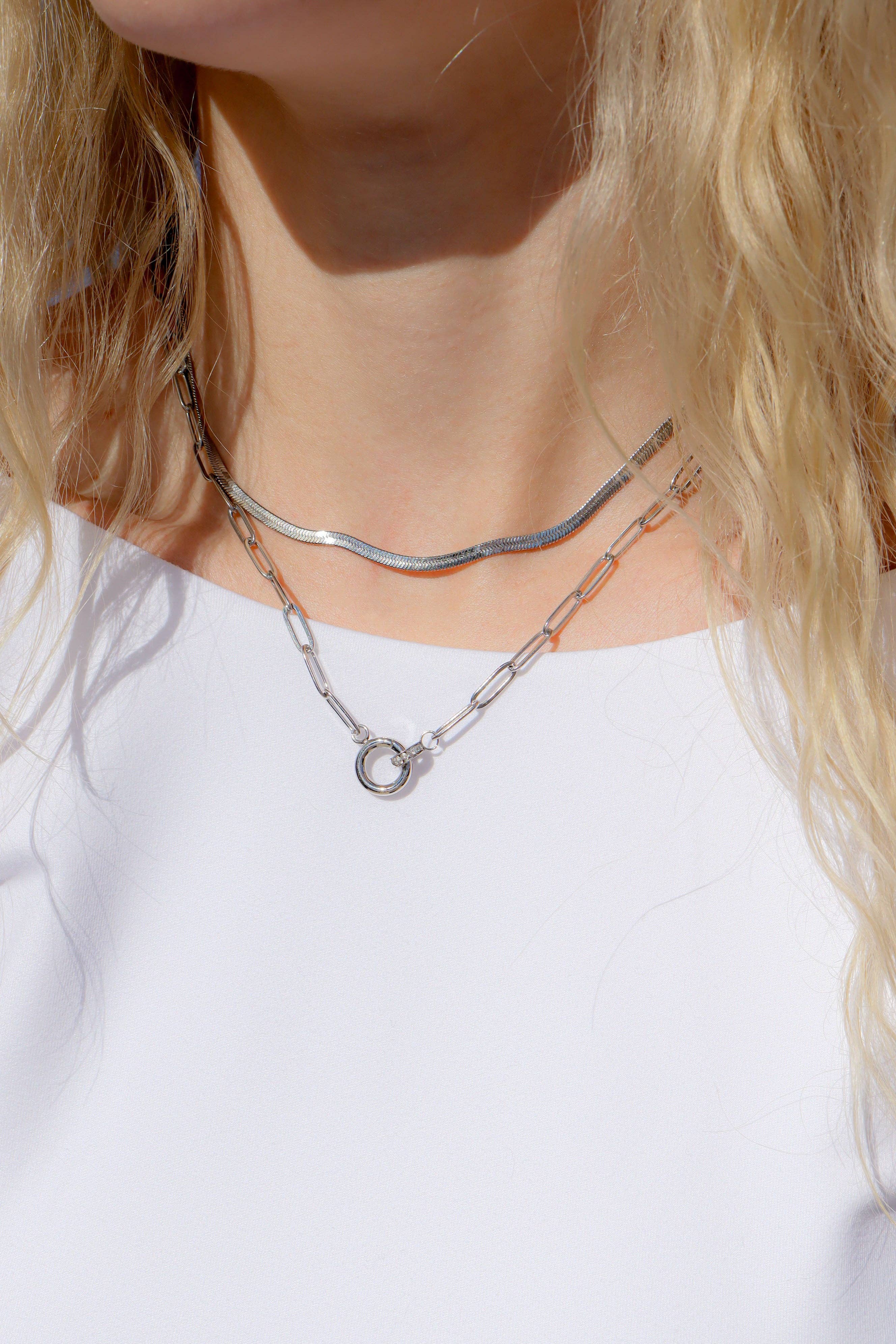 18K Gold PVD Paperclip Rhinestone Charm Holder Necklace