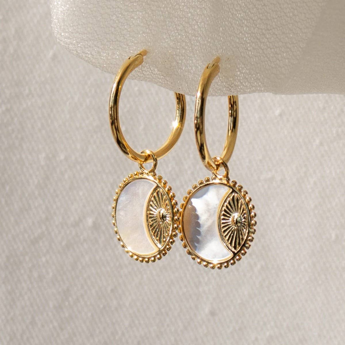 Gold Hoop Earrings Sun Coin & Moon