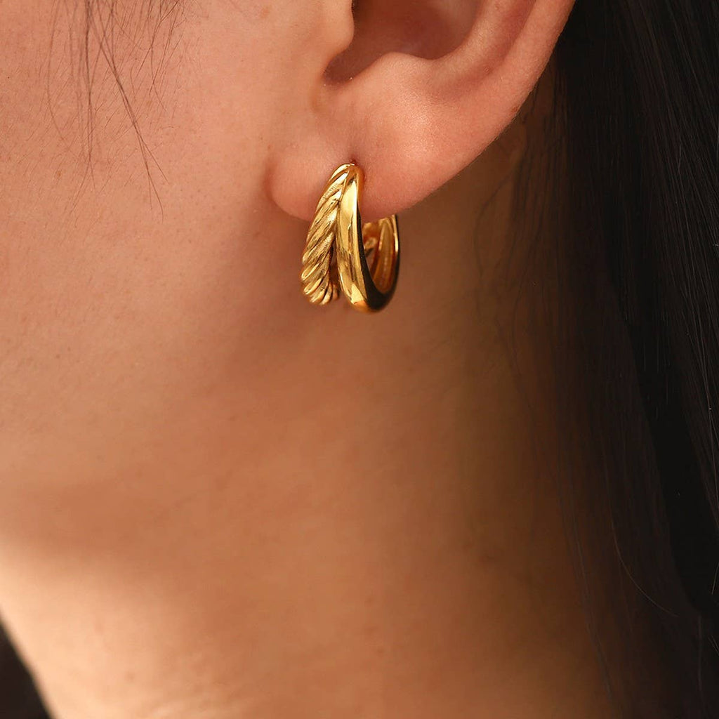 18K Gold Double Stainless Steel Twist Earrings.